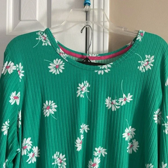 Joyspun Women’s Green Daisy Long Sleeve Pajama Lounge Set Size XL Cozy Comfy - Picture 2 of 4